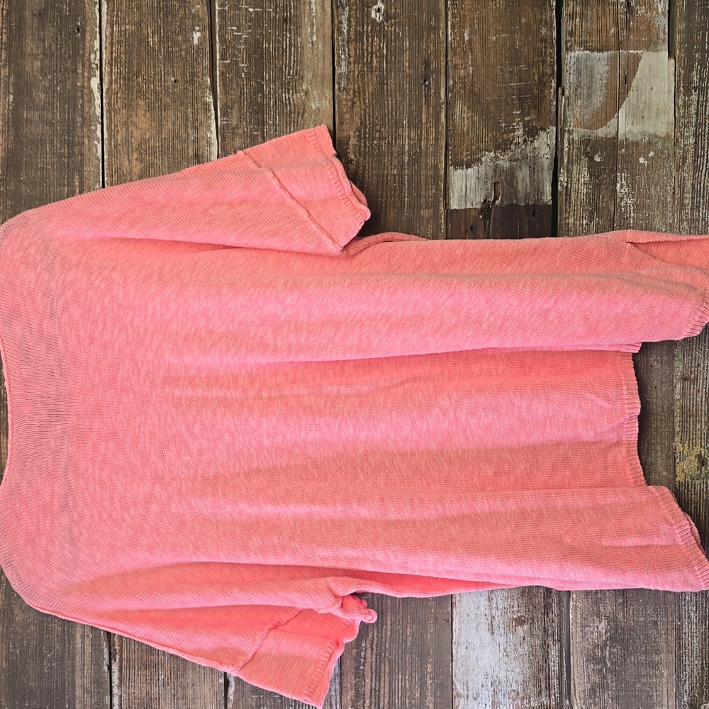 Mudpie Pink Coral Cotton Oversized Short Sleeve Sweater One Size - Picture 2 of 4